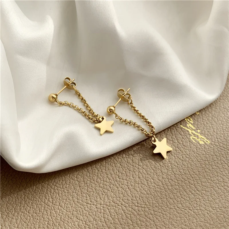 

RHYSONG Rear Hanging Tassel Fashion Star Water Drop Pendant Chain Earrings For Women Stianless Steel Dangles Jewelry