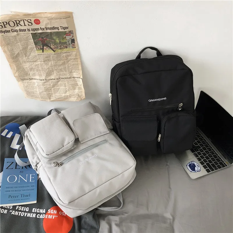 

Harajuku Solid Color Fashion Man's Backpack Multi-pocket School Bags For Boys Nylon Waterproof Travel Backpacks