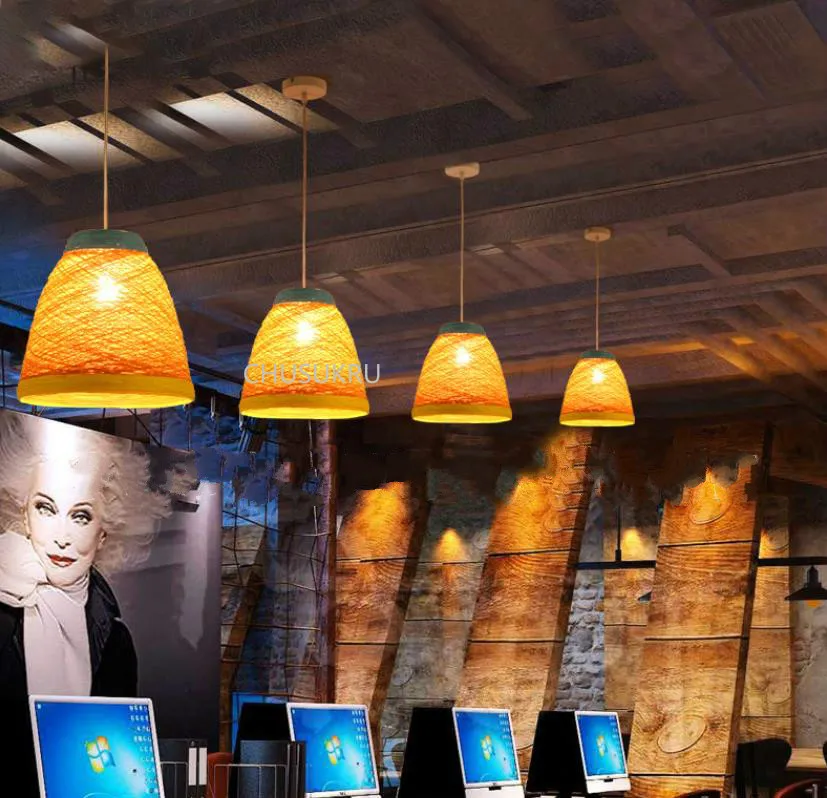 Творческий идиллический плетению ротанга подвесной светильник на пеньковом