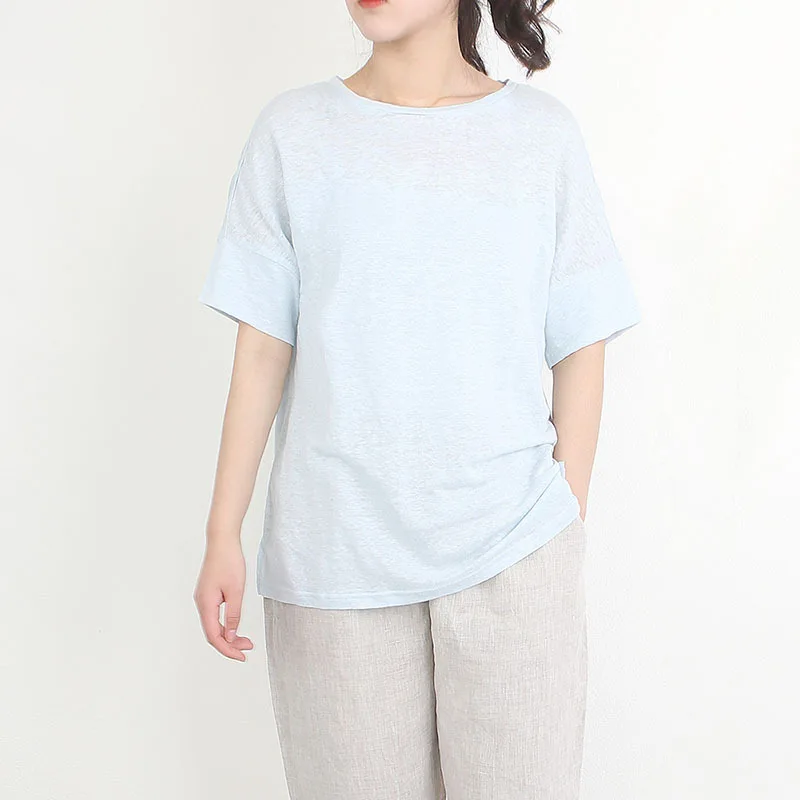 Женский Тонкий льняной Топ футболка с коротким рукавом для девочек красивая