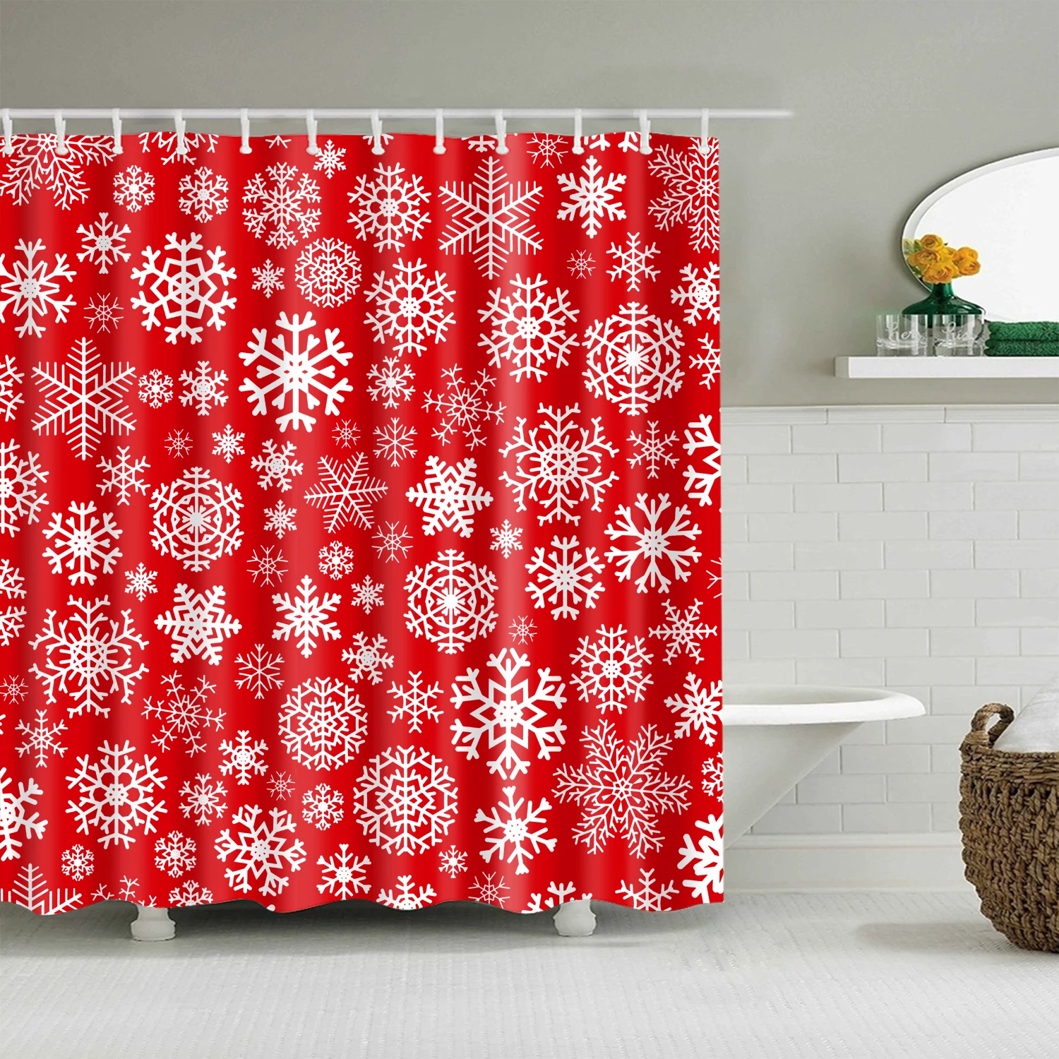 Рождественская занавеска для душа с шариком снеговиком снежинкой елкой ванной