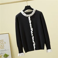 2021 autumn winter women sweater knitted jumpers fashion ruffled collar pullovers beading tops flare sleeve woman sweaters pull
