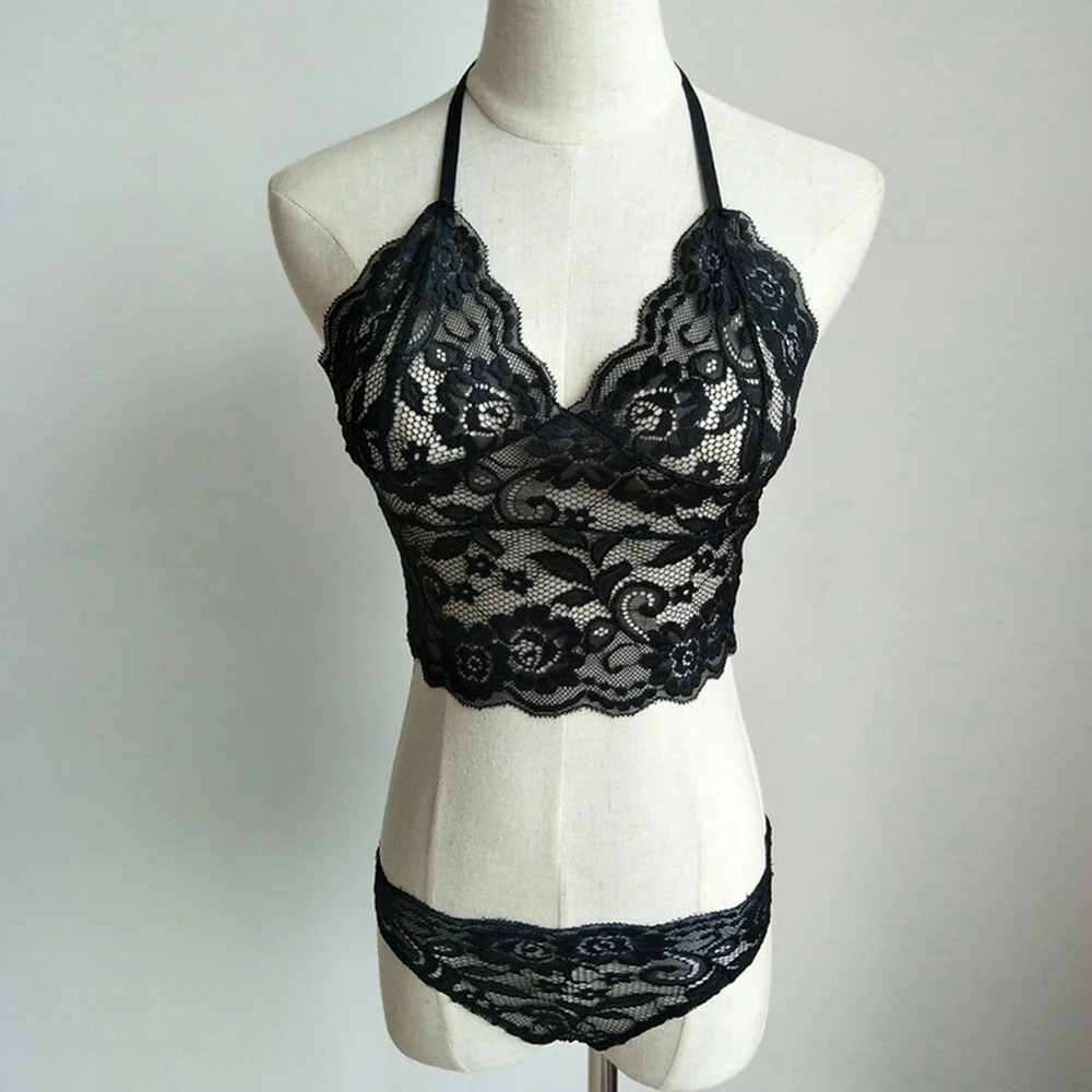 

2020 Sexy Women Lace Bra Lingeria Set Hollow Out Lingerie Backless Bra Sexy Sling Patchwork Transparent Bra Underwear
