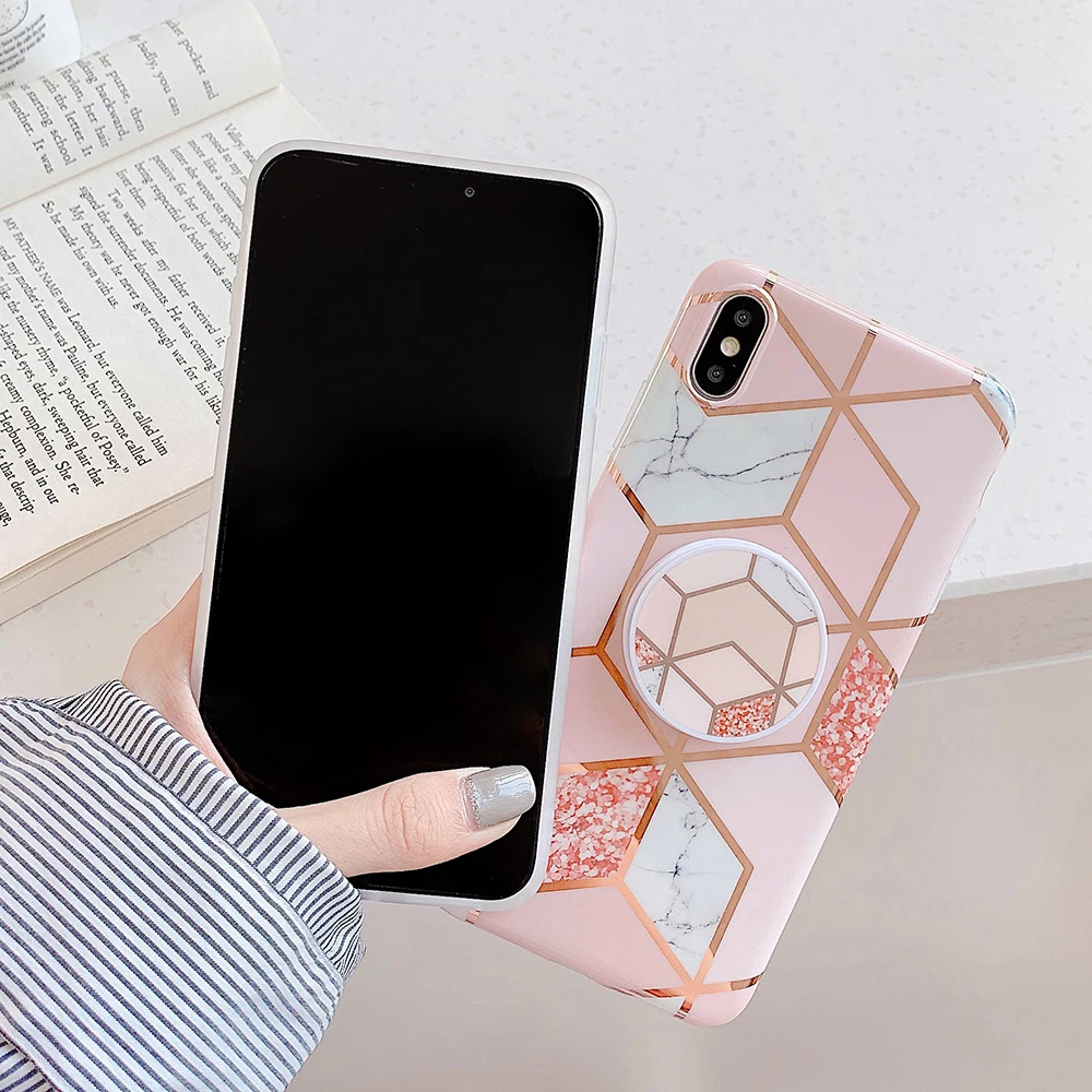 LOVECOM Гальванизированный геометрический мраморный Чехол держатель для телефона