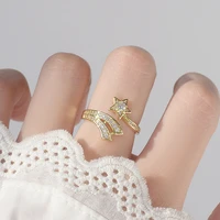 ladies rings luxury delicate 14k genuine gold plated meteor open ring aaa zircon jewelry engagement finger christmas gift new