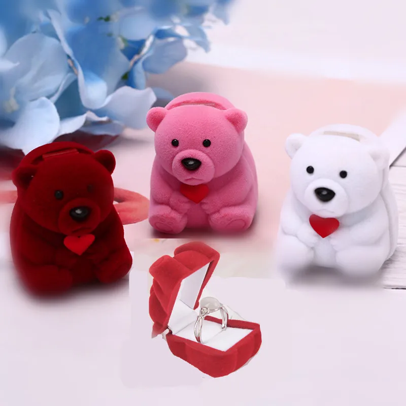 Мини животное медведь ювелирные изделия коробка вельветовое кольцо органайзер