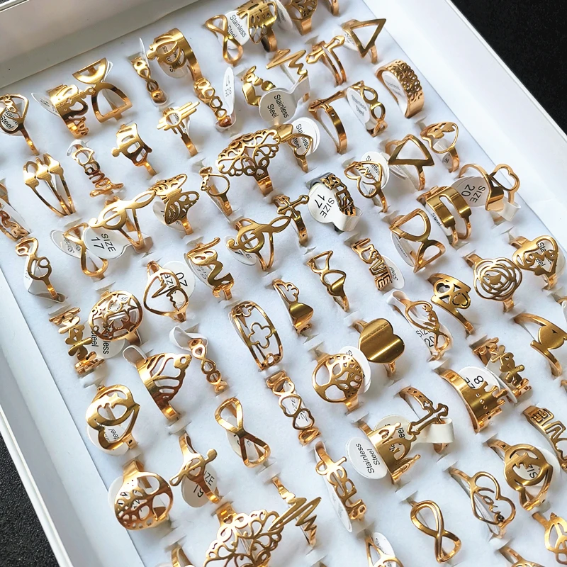 

50 шт./лот Модные женские кольца из нержавеющей стали полые Любовь Сердце Иисус романтическая нестандартная форма разные Дизайн смешанный з...