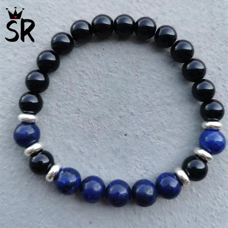 SR мощный мужской браслет Высокое качество 8 мм Энергетический Браслет из черного