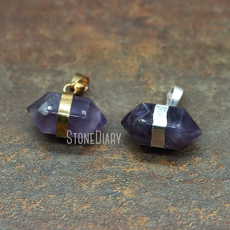 

PM5630 10pcs Purple Amethyst Quartz Crystal Petite Nugget Pendant 24K Gold Or Silver Plated Jewelry