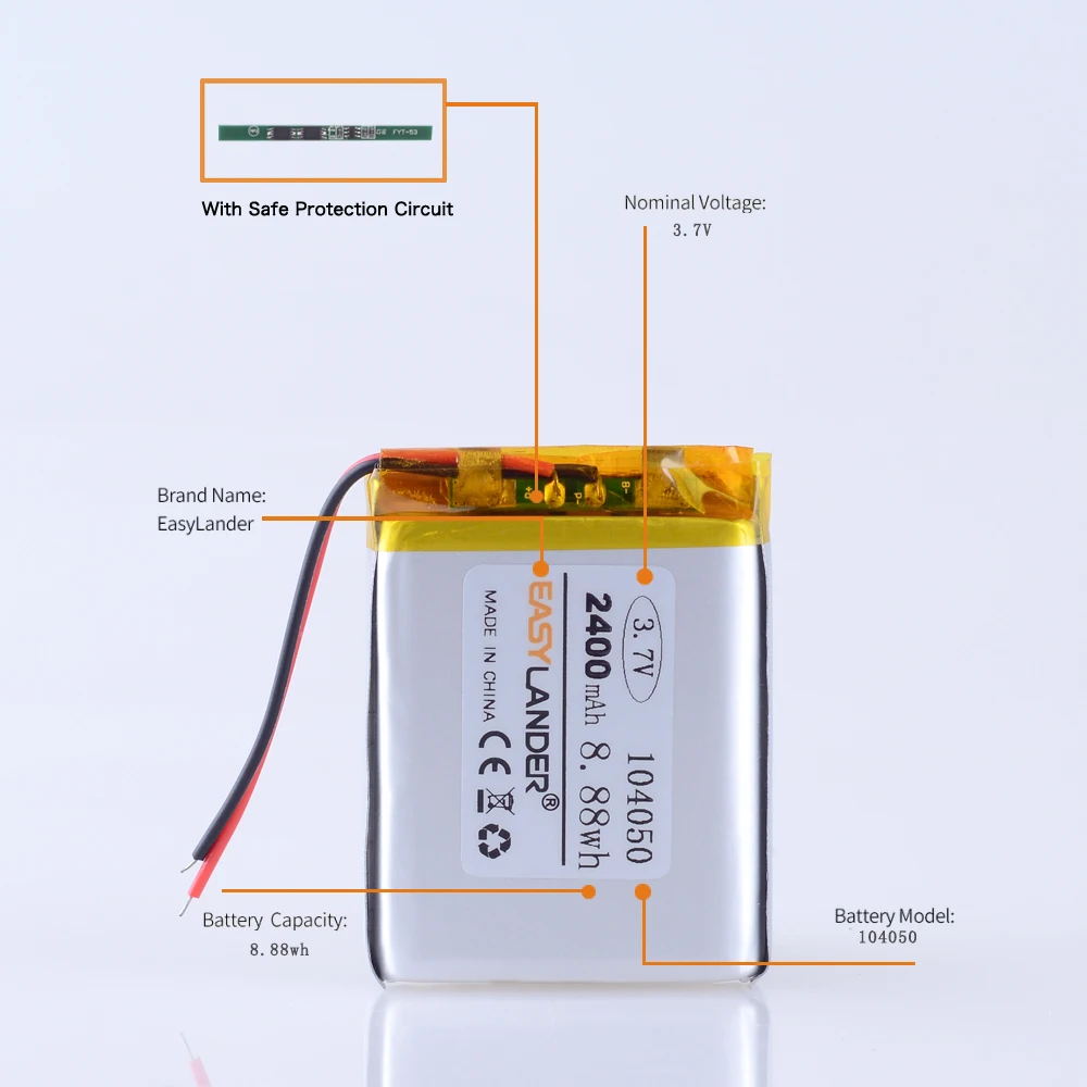 Аккумулятор 2400 мАч 3 7 В Lipo 104050 перезаряжаемый для Dvr GPS MP4 MP5 планшетного ПК