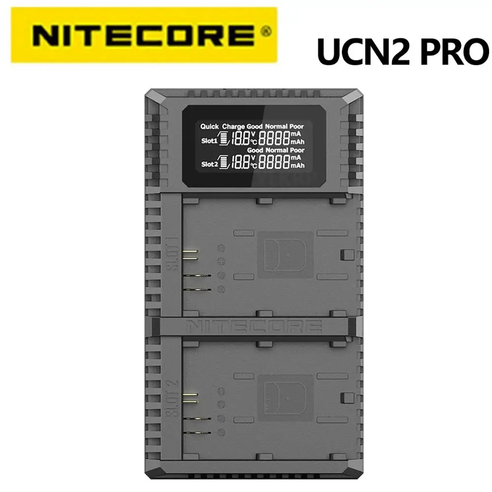 NITECORE UCN2 Pro Двойной слот USB QC LP E6 E6N зарядное устройство для DSLR 60D 5D3 7D 70D 5D Mark II SLR