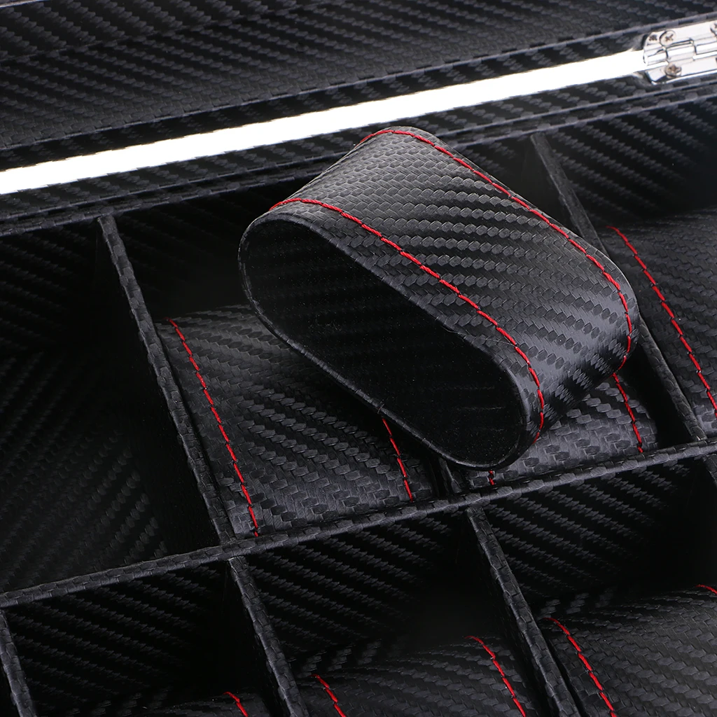 

12 Slots PU Leather Watch Display Case Glass Top Locking Storage Organizer