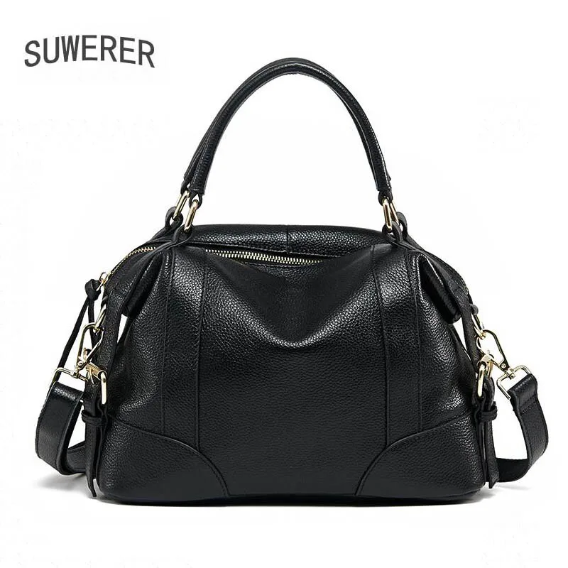

SUWERER 2020 New Women Genuine Leather bag soft skin cowhide bag fashion Leisure Large capacity handbags tote shoulder bag