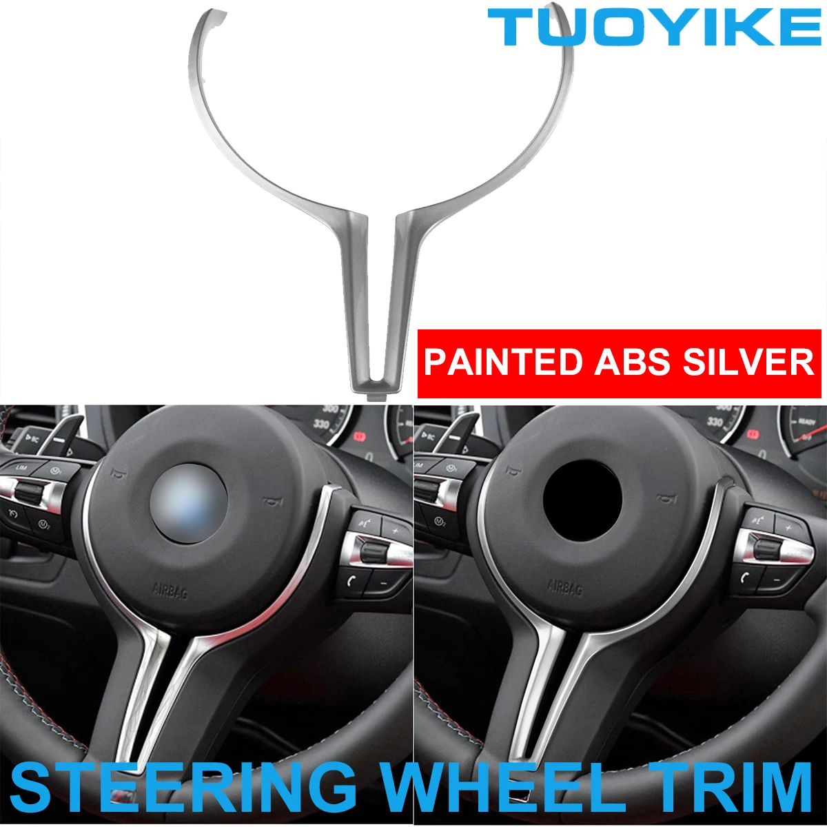 

Painted Silver ABS Car Steering Wheel Trim Cover Sticker Color-Coated For BMW M2 F87 M3 F80 M4 F83 F10 M5 F06 F12 F13 M6 2014-18