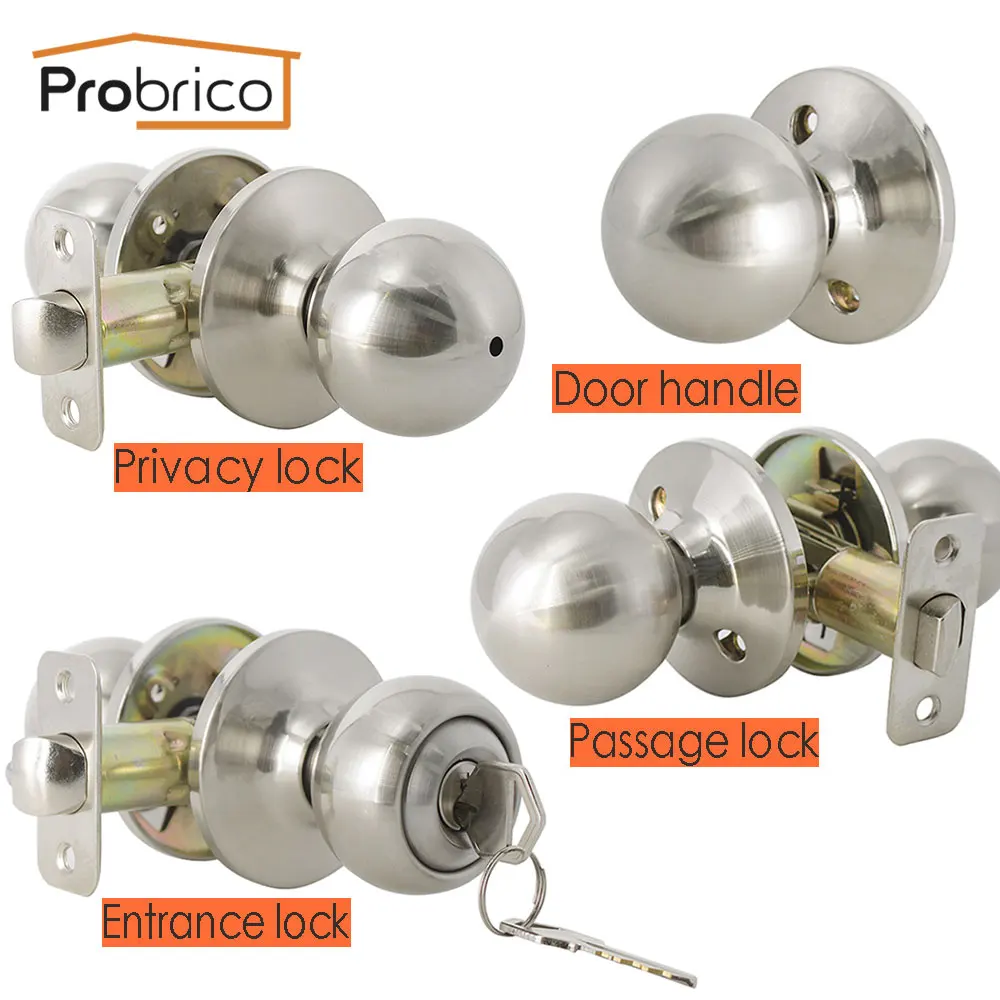 Probrico Round ball Door handles for Interior Doors front back gate knobs latch/ lock cylinder bedroom door locks handle set |