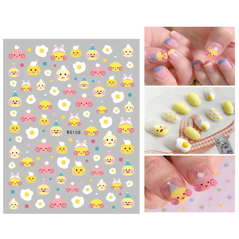 

10PCS3D10PCS 3D Cartoon Bear Smiley Face Nail Art Sticker DIY Adhesive Duck Nail Art Supplies Applique Chicken Nail Slider WG111