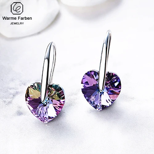 Женские серьги Warme Farben с кристаллами Swarovski, S925, серебристые, синие, в форме сердца, серьги-капли, хорошее ювелирное изделие, вечерние серьги - Цвет камня: Фиолетовый