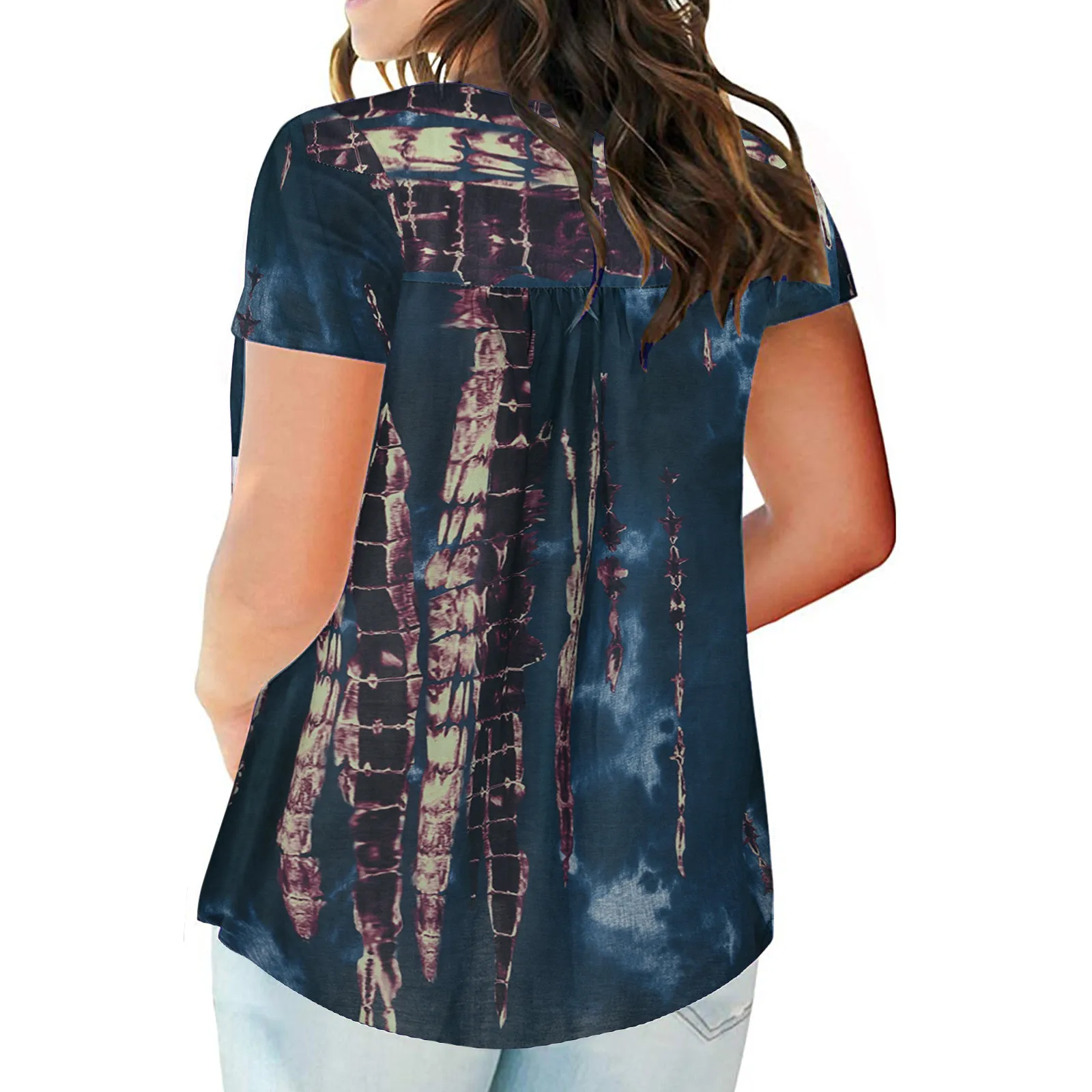 Женский топ с коротким рукавом V-образным вырезом и принтом | Женская одежда