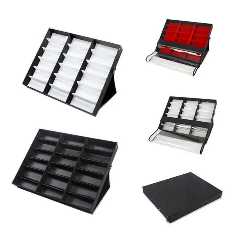 Top Sale Big Size Case Glasses Display With Cover 18 Slots Eyeglass Sunglasses Grids Stand Case Holder Glasses Makeup Organizer