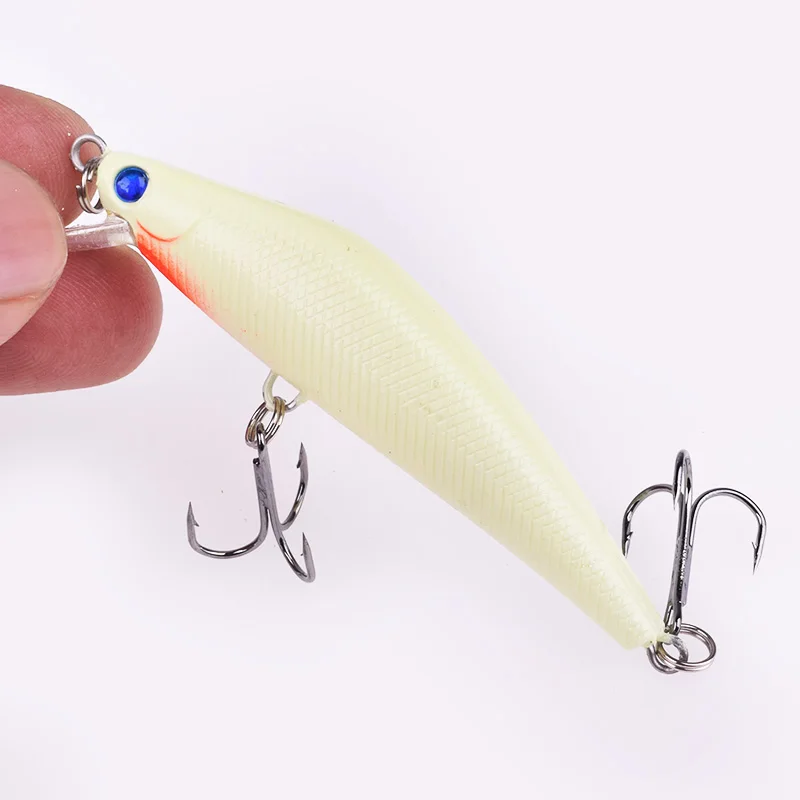 1Pcs Luminous Night Fishing Lures 8cm 8g 3D Eyes Minnow Hard Bait With Treble Hooks Isca Artificial Crankbaits Bass Pike Carp