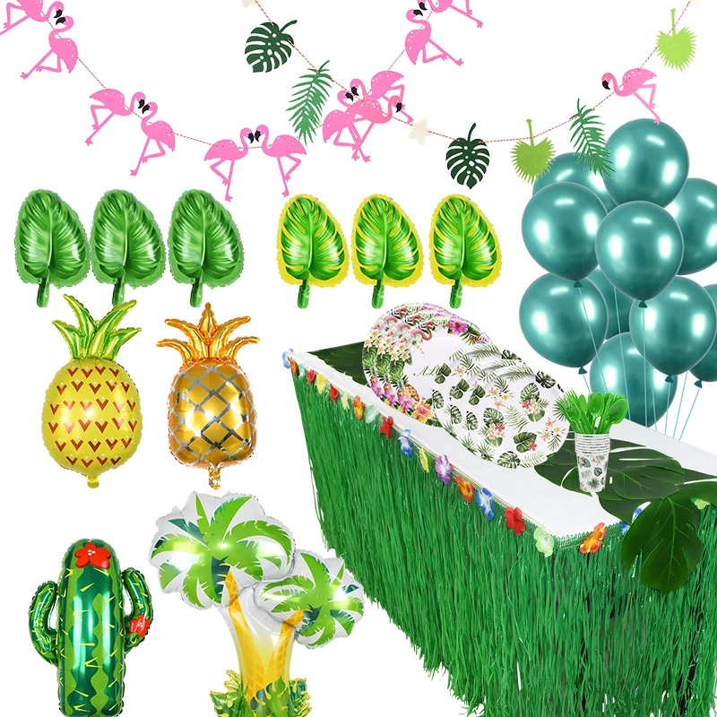 

Palm Leaf Hawaiian Summer Party Decorations Hawaiian Tropical Flamingo Luau Aloha Pineapple Balloons Banner Supplies