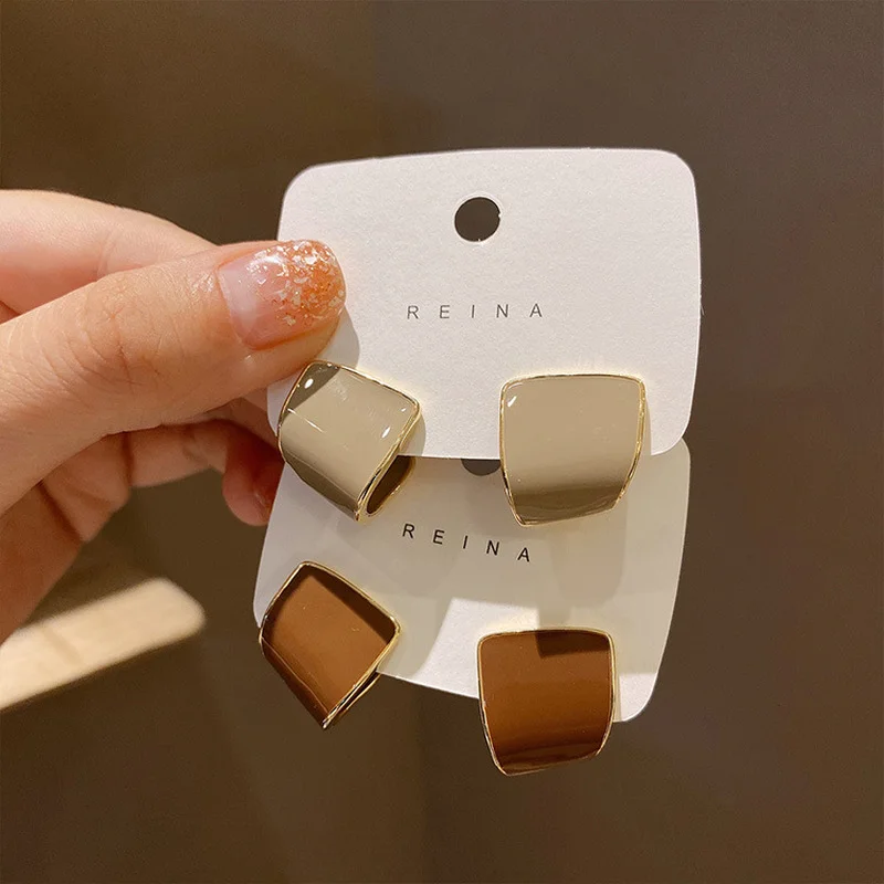 

ALLNEWME Korean 2 Styles Colourful Enamel Alloy Pendant Earrings for Women Ladies Irregular Square Dangle Earring Accessories