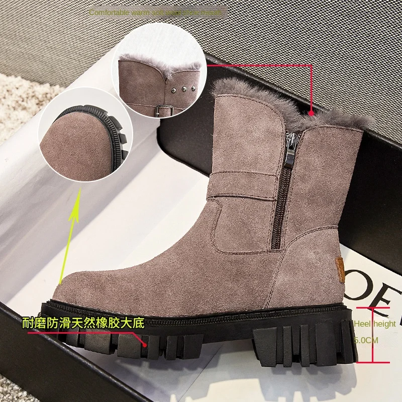 

Wool Snow Boots Female Winter New Boots Female Women's Genuine Leather Shoes сапоги женские зимние сапоги зима женщины мех
