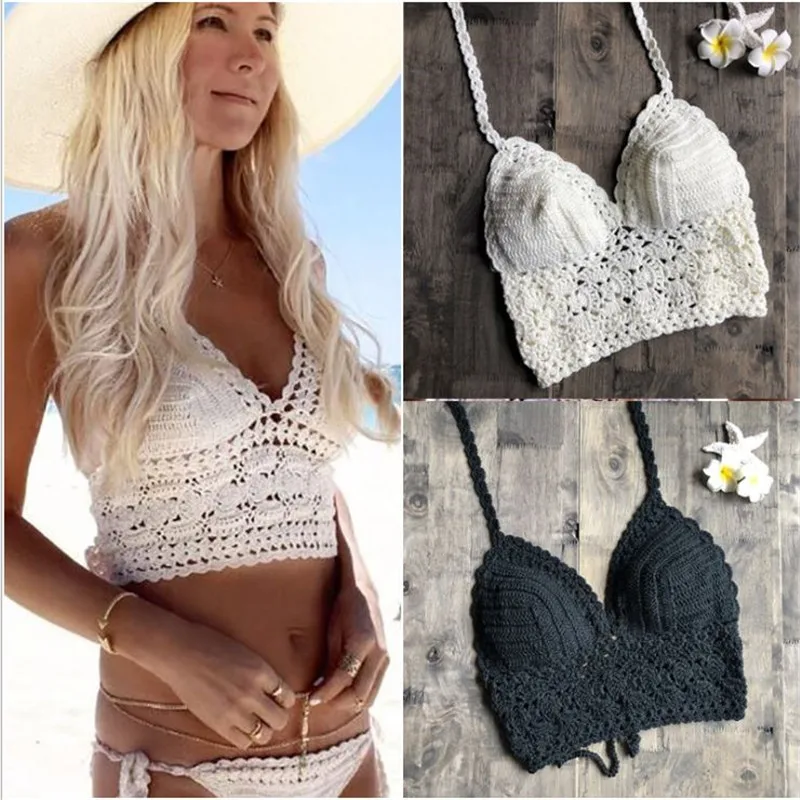 Ажурное бикини с бюстгальтером кроше Женский сексуальный купальник топы Холтер