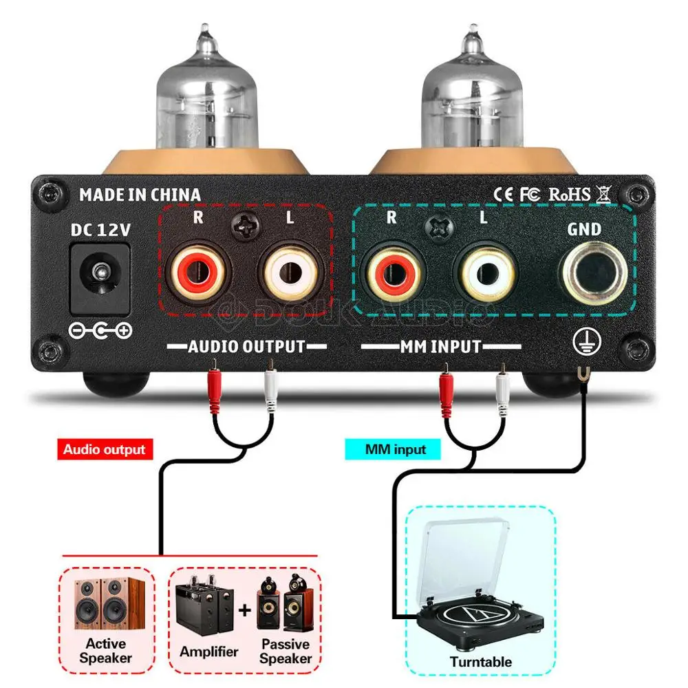 Douk аудио мини HiFi мм Phono сценический поворотный усилитель стерео аудио вакуумный прибор, предусилитель