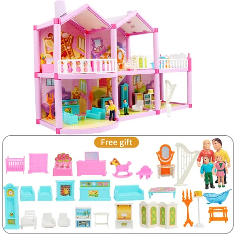 Детский Кукольный дом ручной работы, замок, Миниатюрный Кукольный дом, подарки на день рождения, игрушки, кукольная вилла, девочка