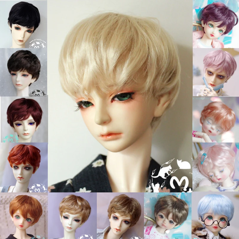 Bjd кукла парик синтетические мохер короткие 9-10 дюймов 8-9 дюймов 7-8 дюймов 6-7 дюймов 5-6 дюймов 1/3 1/4 1/6 1/8 1/12 темно-коричневый блондин красный
