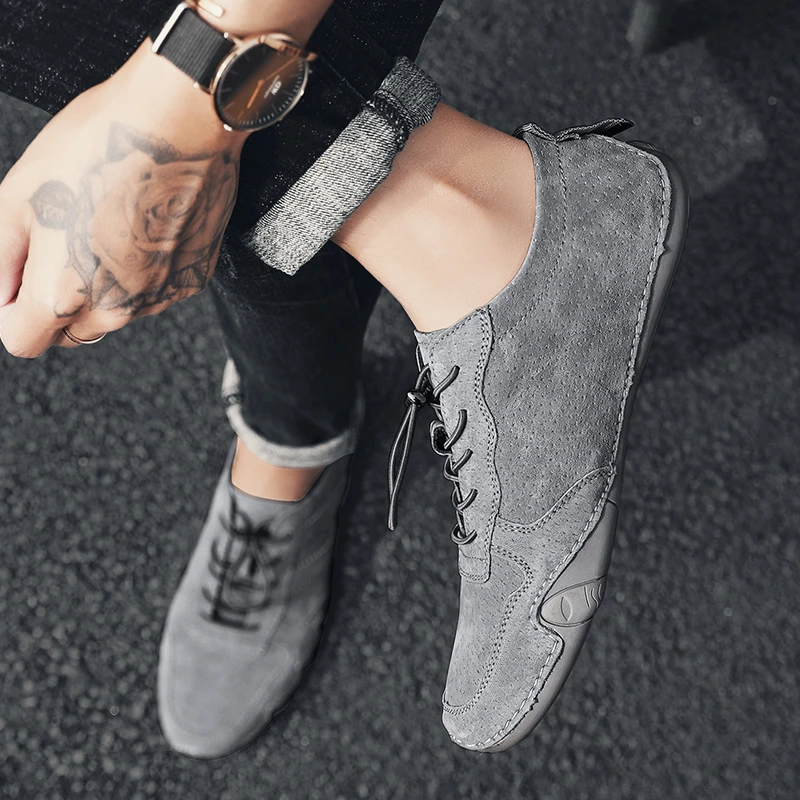 

Mens Loafers Casual Shoes Fashion Black Spring Outdoor Soft Bottom Lace Up Mens Shoes Big Size 38-46 Male Footwear Sneakers
