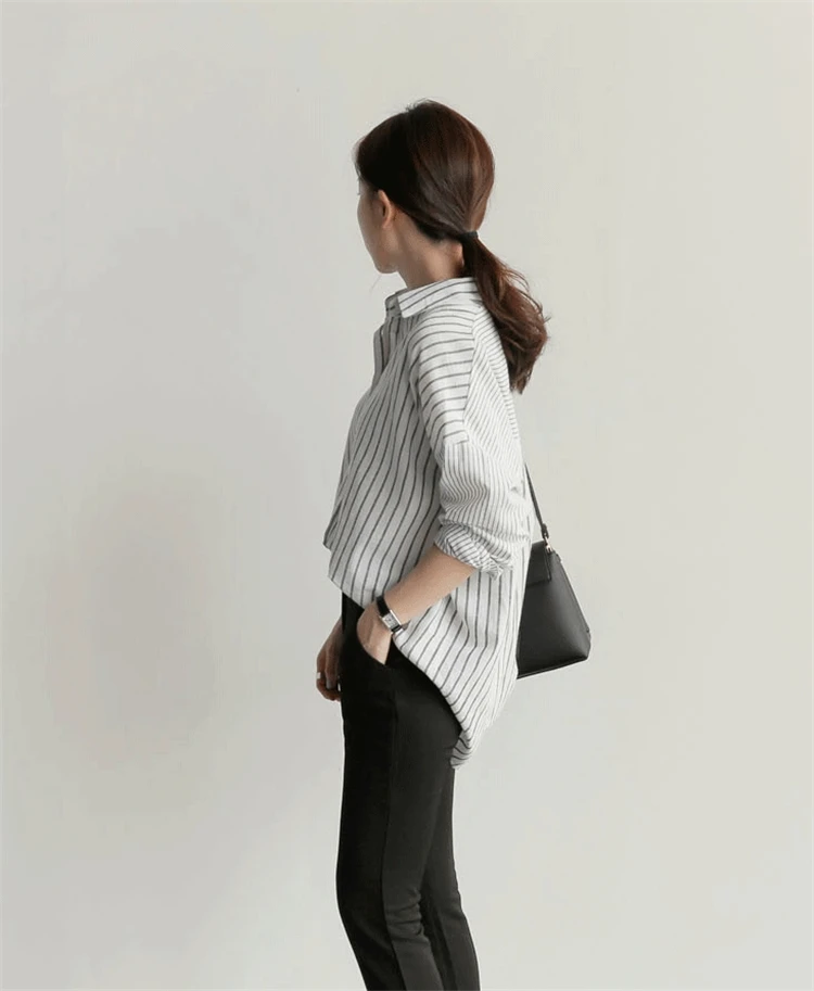Новинка 2021 женская блузка на осень и весну Повседневная модная полосатая рубашка