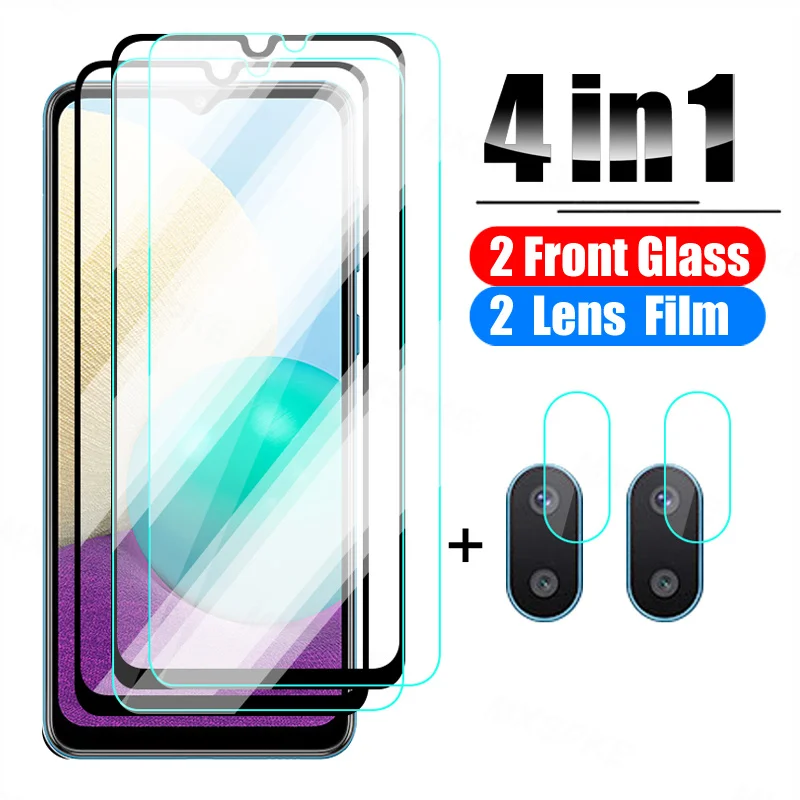 

4 в 1 Защитное стекло для Samsung Galaxy A02 A12 A22 A32 A42 A52 A72 закаленное стекло для Samsung M02 M12 M32 F12 F02S пленка для объектива