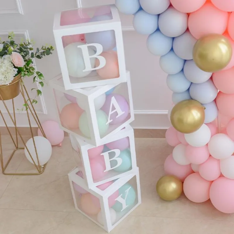 

Alphabet Custom Transparent Box Baby Shower Boy Girl Wedding 1st Birthday Party Decoration Kids BabyShower Balloon Box