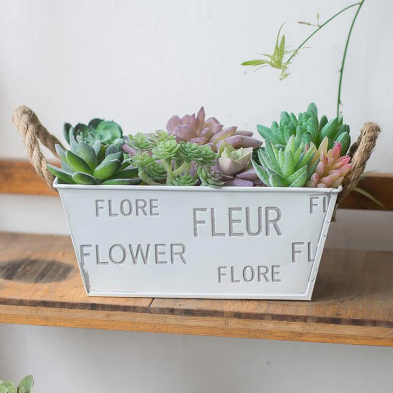 Винтажный Железный белый цветочный горшок настольная ваза для цветов