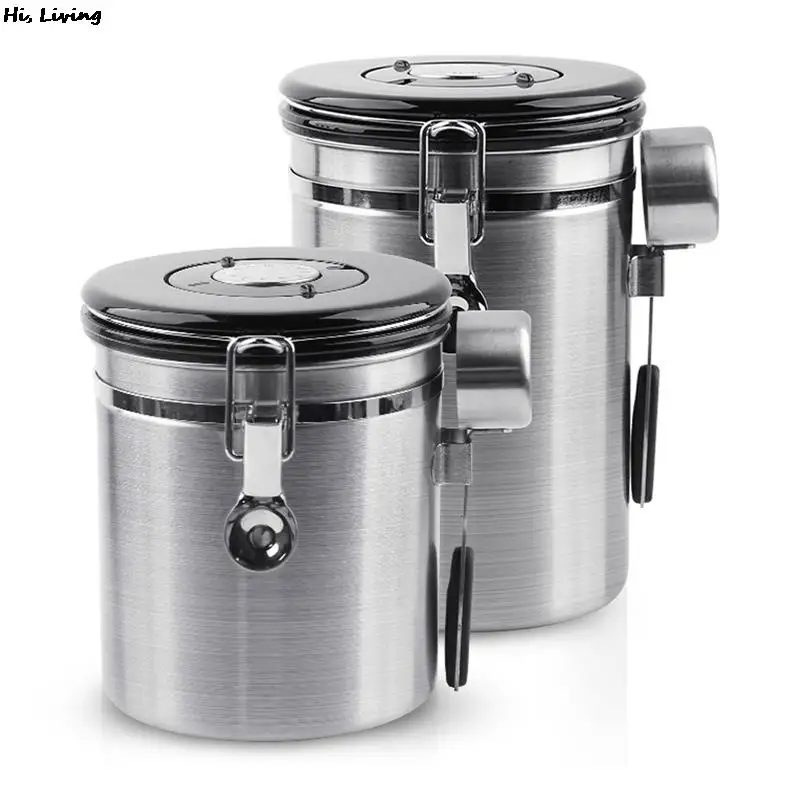 

Stainless Steel Airtight Coffee Container Storage Canister Set Coffee jar Canister With Scoop For Coffee Beans Tea 1.5L/1.8L