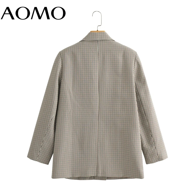 

AOMO Women Vintage Plaid Blazer Female Long Sleeve Elegant Jacket Ladies Work Wear Blazer Formal Suits BC78A