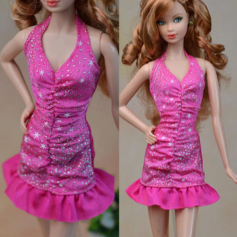 Розовое платье без рукавов с V-образным вырезом для куклы Барби наряды вечернее