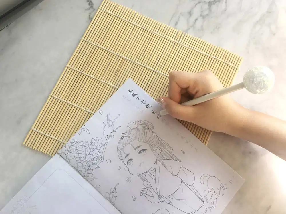 Q cute painting of chinaese Tang dynasty poems coloring book for teenagers adults lease pressure drawing | Канцтовары для офиса и