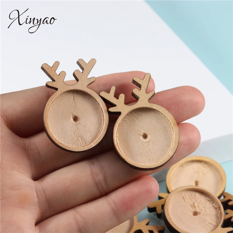 

Xinyao Plain Wood Cabochon Brooch Base Settings DIY Deer Shaped Paperclip Christmas Brooches Bezel Tray Jewelry Making Supplies
