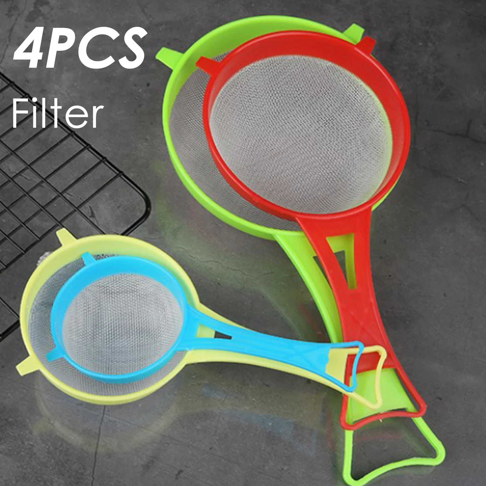 

4 Pcs Hangable Plastic Fine Mesh Filter Colander Soy Milk Sieve Flour Sieve With Handle Juice And Tea Filter Kitchen Tool