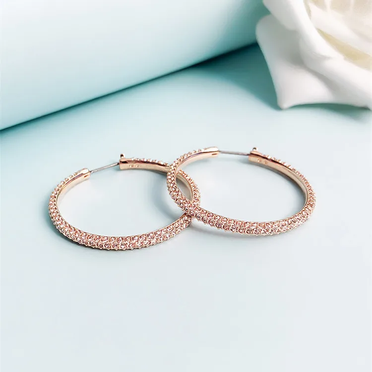 Высокое качество SWA новые серьги из розового золота обруч большие круглые