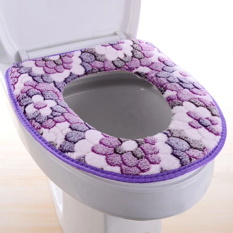 purple Цветочный теплый унитаз крышка сиденья верхняя крышка Накладка ванная комната теплое сиденье на унитаз чаша мягкая молния моющееся сиденье для унитаза крышка - Цвет: purple