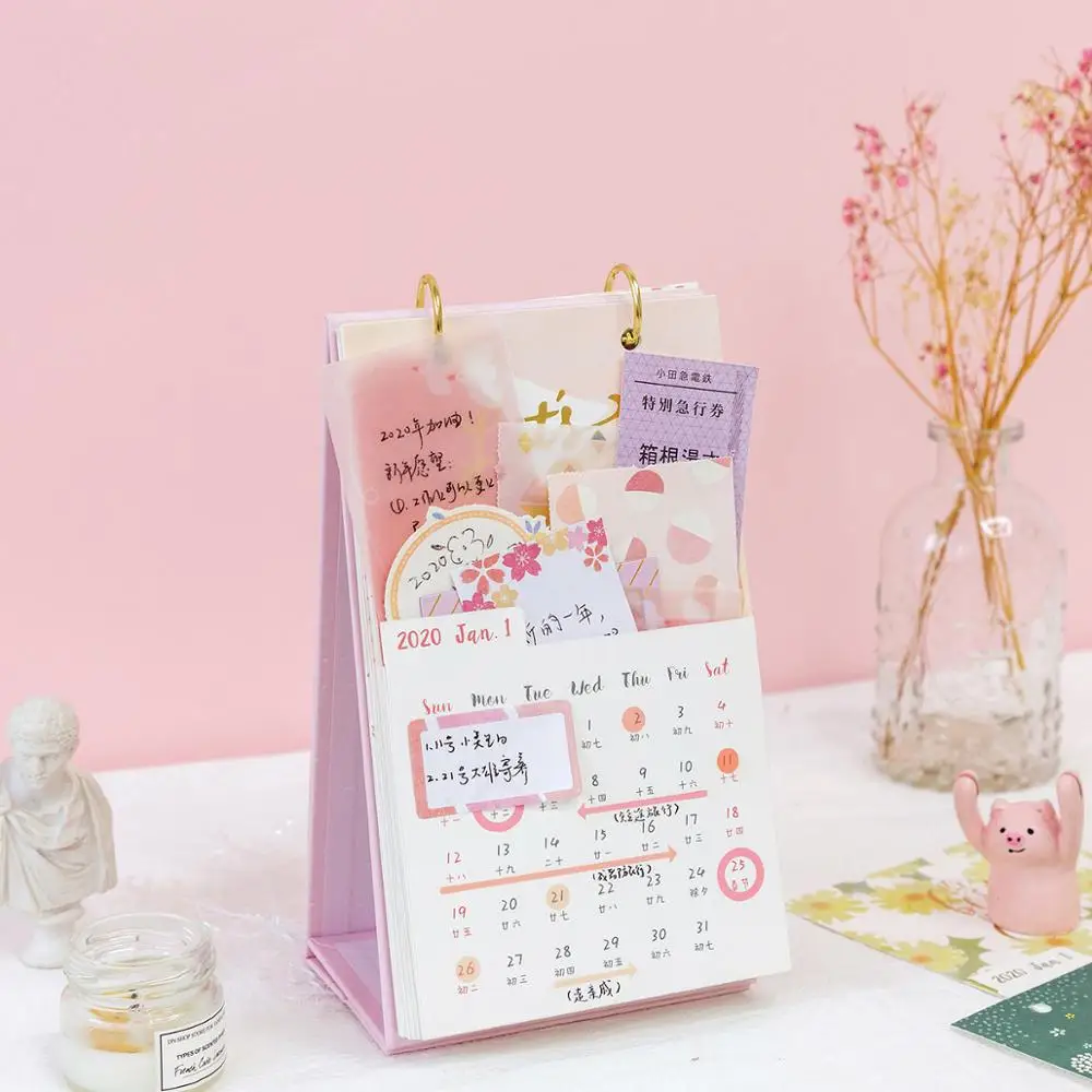 2020 Новый Kawaii милый карманный календарь с коробкой катушки расписание блокнот