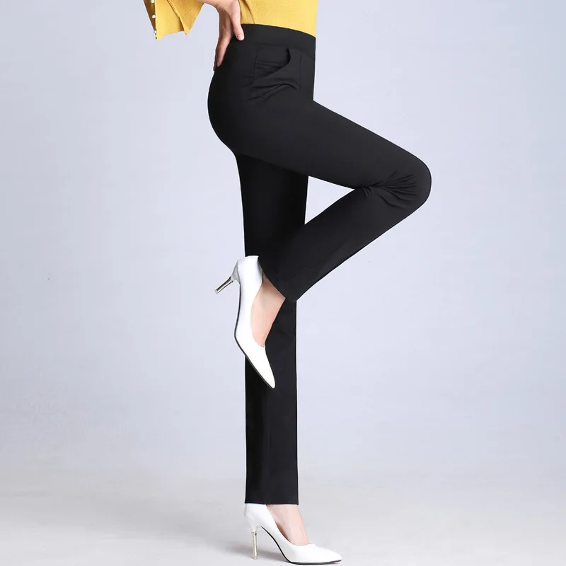Повседневные маленькие прямые тянущиеся дамские брюки темперамент был тонкий и