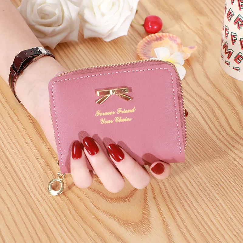 

Короткий кошелек с бантом для женщин, дамские маленькие сумочки для денег, Женский держатель для карт из искусственной кожи с застежкой-мол...