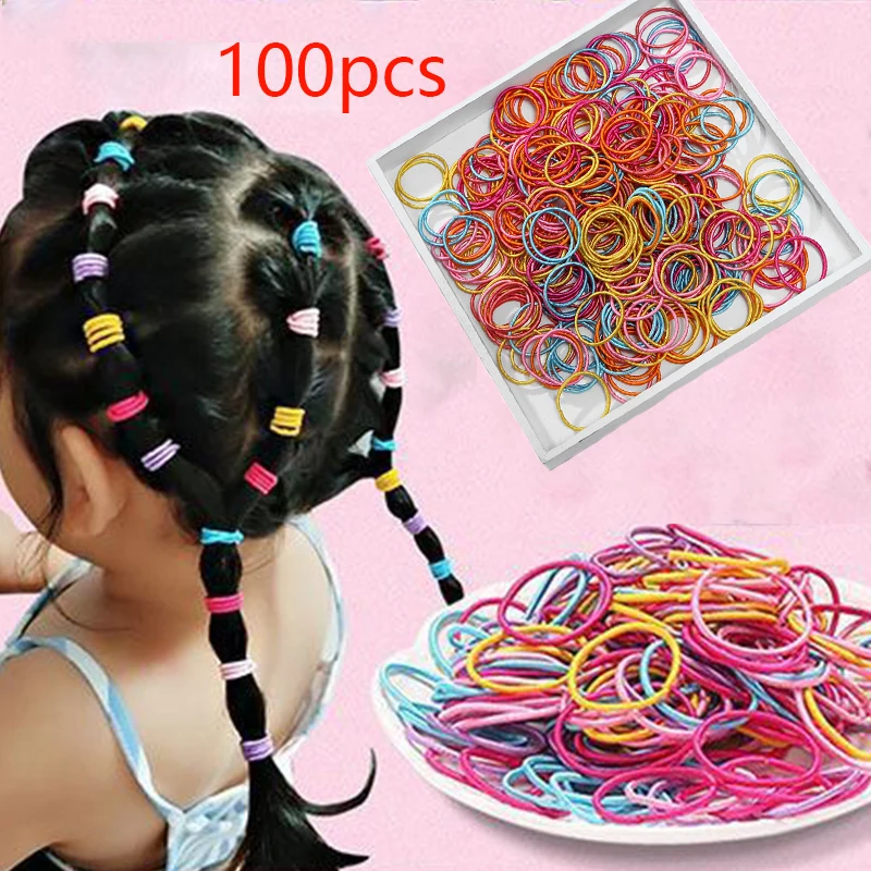 

100 шт./компл., новые нейлоновые базовые эластичные резинки для волос ярких цветов для девочек, детские резинки, повязка на голову, модные аксе...