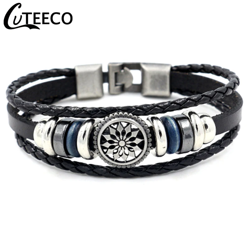 

National Vintage sign Charm Bracelets Men Leather Bracelet Punk Jewelry