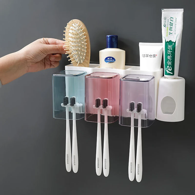 Многофункциональный держатель для зубных щеток диспенсер зубной пасты легко